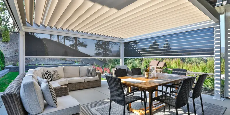 Louvered pergola in Northern Virginia backyard