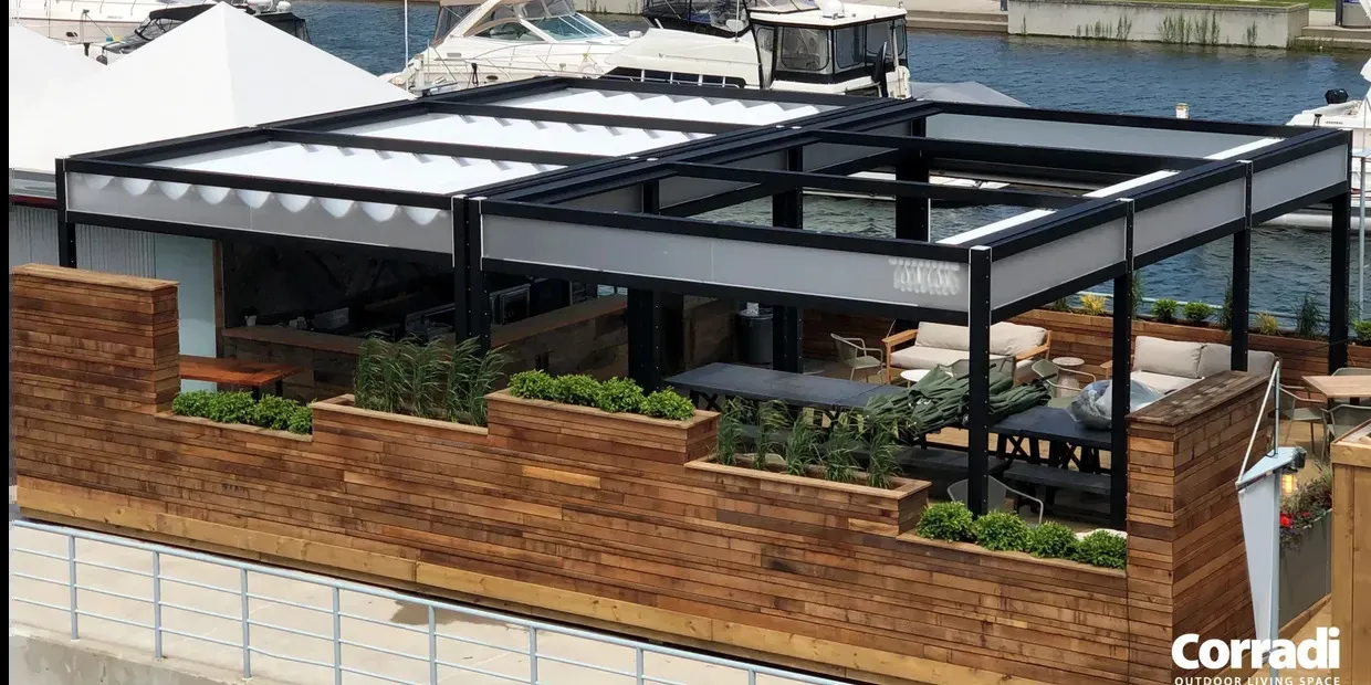 All-weather outdoor dining with clear vinyl screens