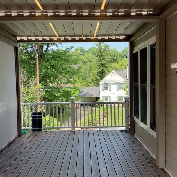 Louvered pergola with LED lights and side screens