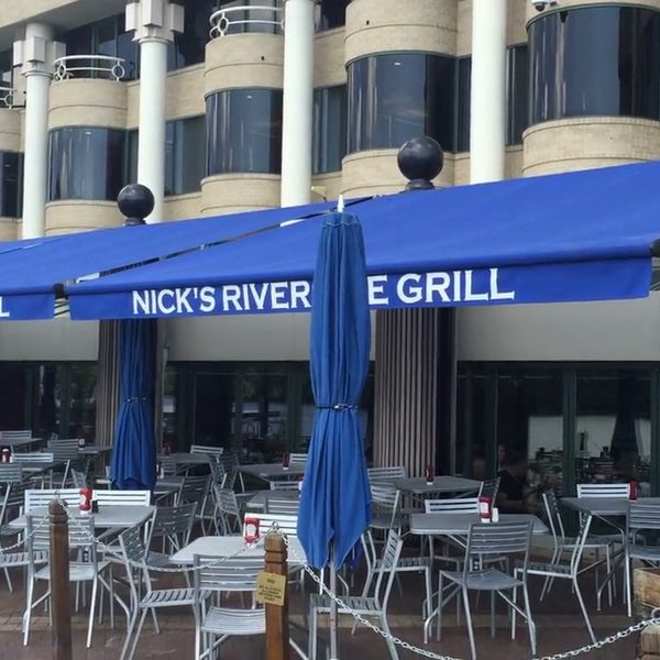 Waterfront restaurant awnings