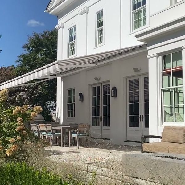Awning over a stone terrace